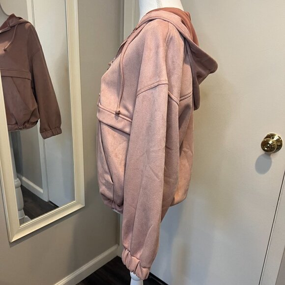 Zara Pink Vegan Suede Half Zipper Soft Sweatshirt Hoodie, Size XS - Picture 10 of 16